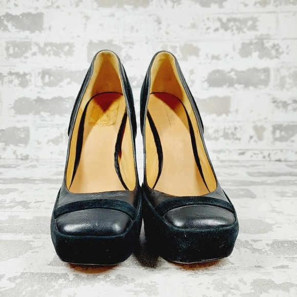 NEW L.A.M.B.Black Leather Stripe Detail Slip On High Stiletto Heels E734 - Picture 3 of 13